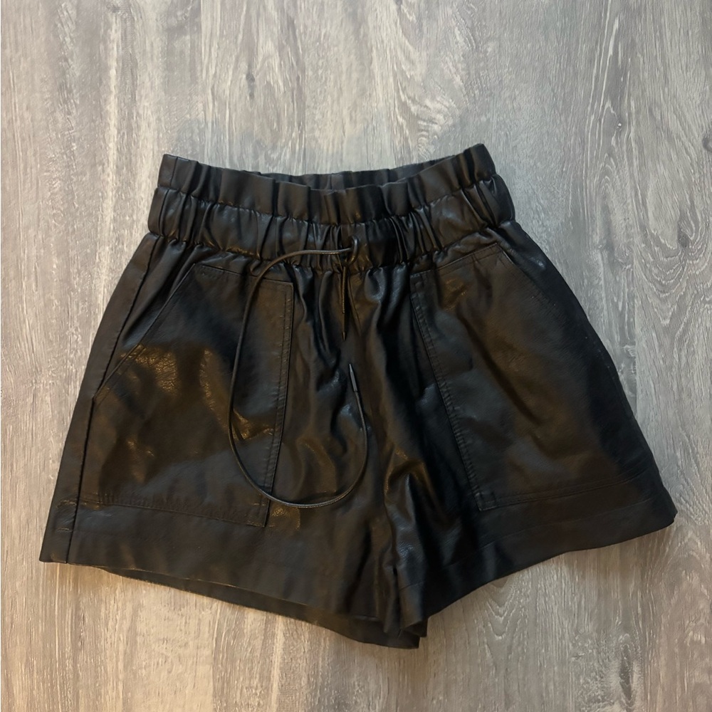 Black Leather Women Shorts